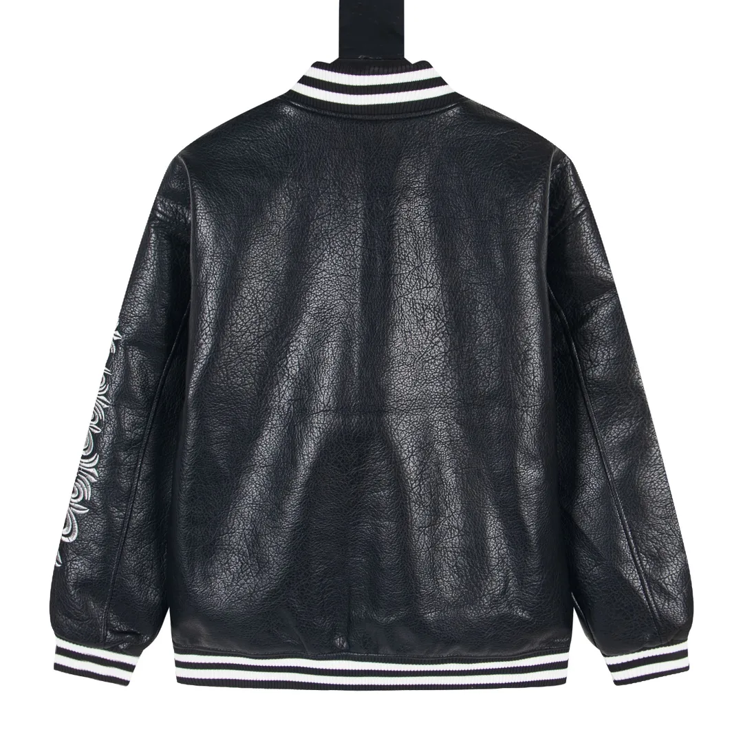 P380 model number Y620 Chrome Hearts Fw25 Chrome Hearts Unicorn Cross Baseball Jacket, same style for men and women, hot new product, original customized woolen fabric with a little thickness, early spring weather is still very good on the upper body, imported spliced pu leather sleeves, original molding and fine leather material, super heavy engineering design on the chest and back, exclusive custom cross metal decoration, customized loose fit, very handsome for both men and women, all details respect the original Mold customization of distressed cross snaps with incomparable distressed texture SIZE:M-XXL